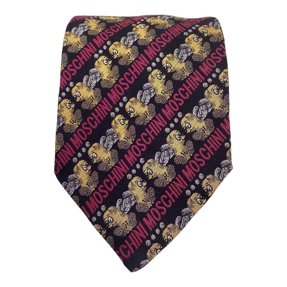 MOSCHINO Black Monogrammed Bird Print Silk Tie Made In Italy 58"-4" EX COND